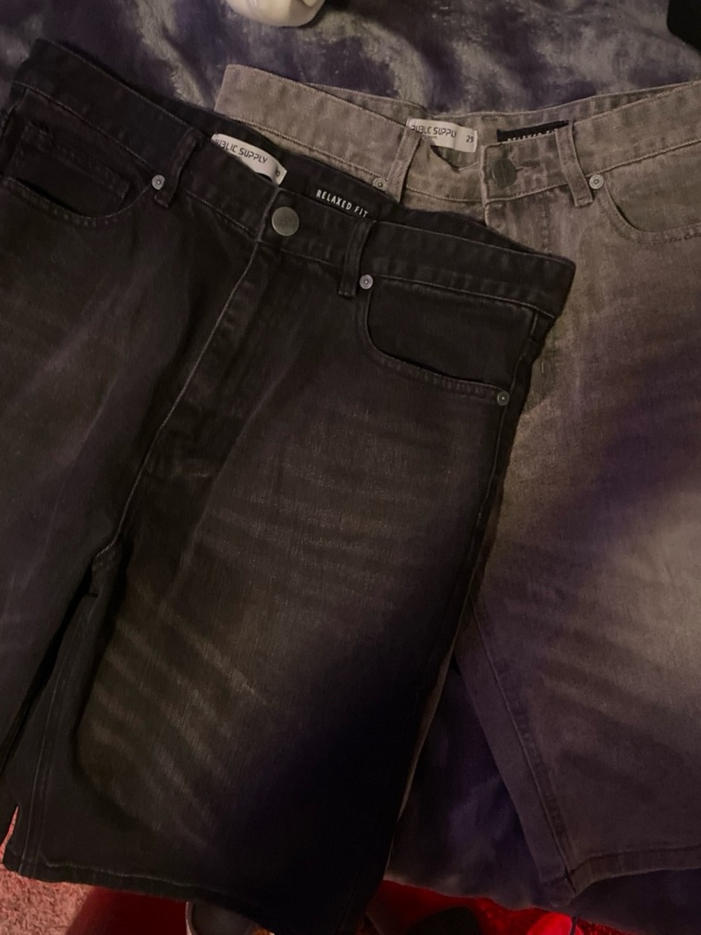 Aeropostale Men's Black and Gray Jean Shorts - Relaxed Fit Duo